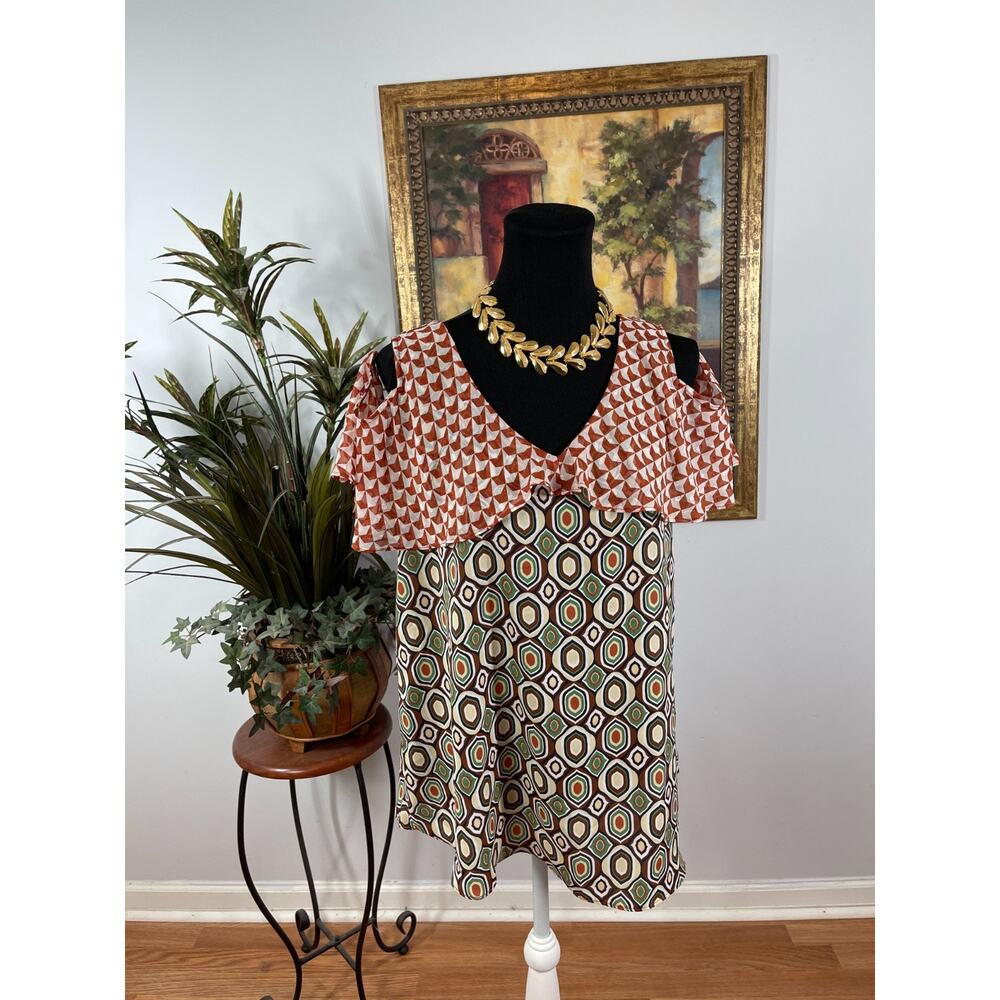 Cato Cold-Shoulder Dress Women's Large Geometric Print Bohemian Cottagecore Chic